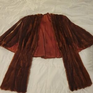 Vintage Brown Fur Stole with Satin Lining